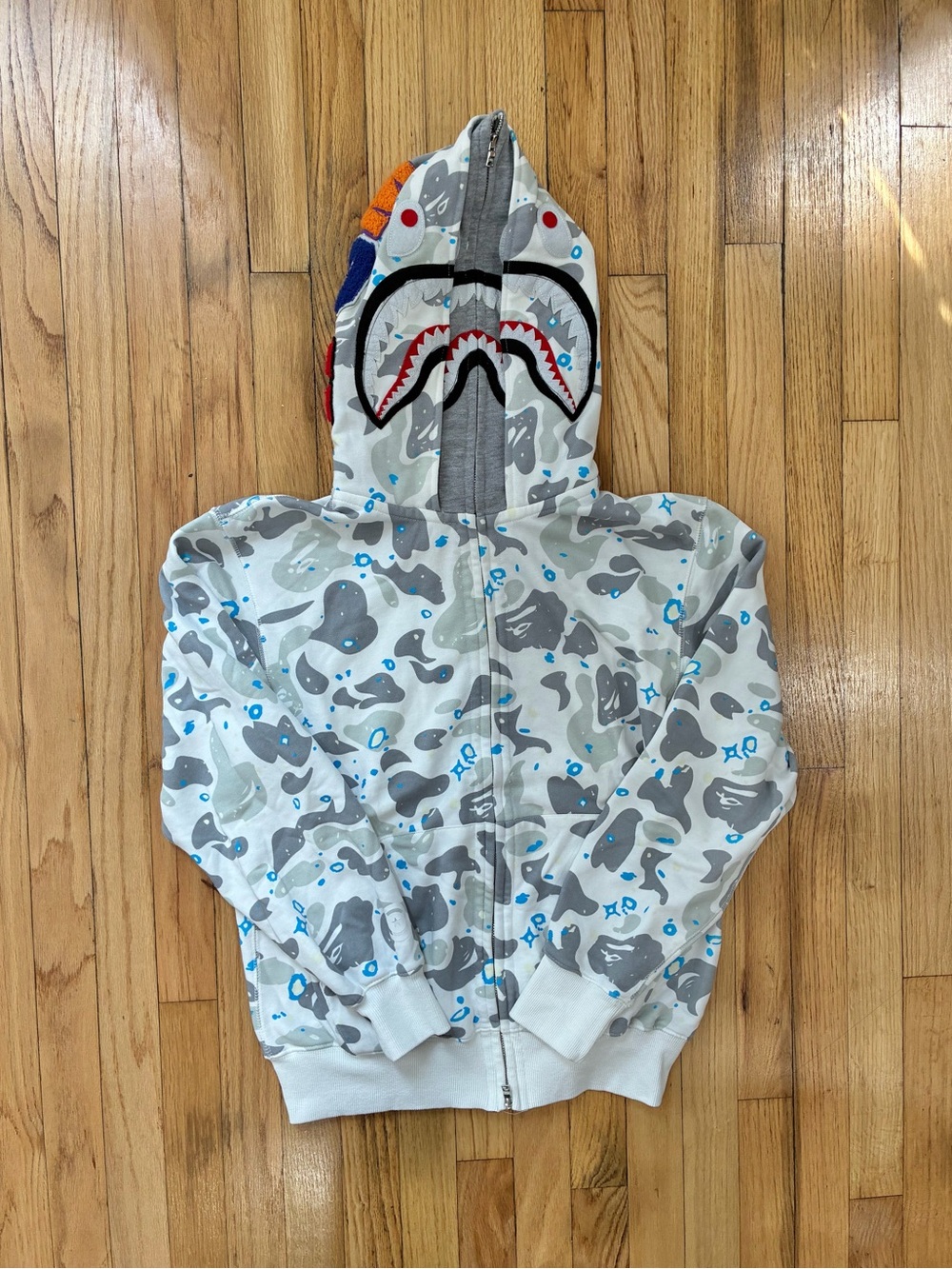 Bape White & Gray Camo Shark Hooded Zip-Up Sweatshirt